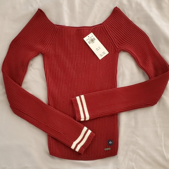 Hollister Sweaters - NWT Hollister Red Off the Shoulder LS Sweater XS